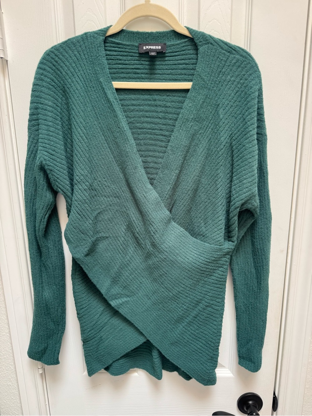 Express Teal Ribbed Wrap V-Neck Sweater